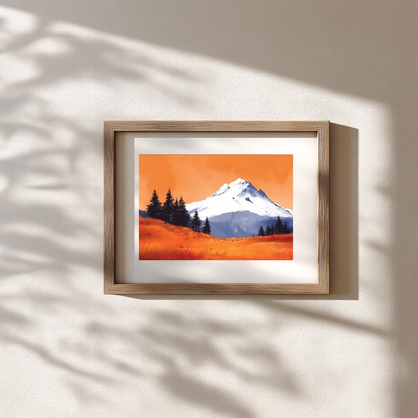 Snowy Mountain Sunset Flowers Hillside Abstract Landscape