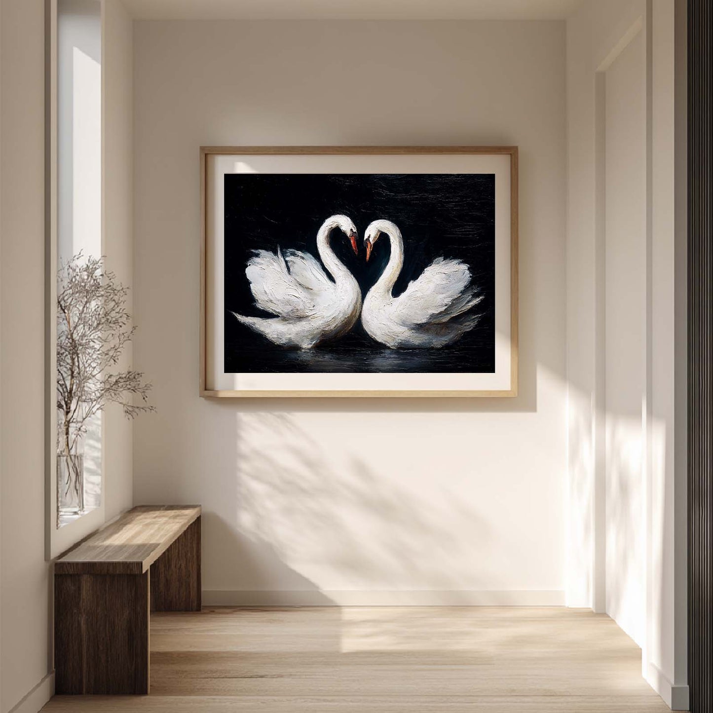 Abstract Oil Painting of White Swan