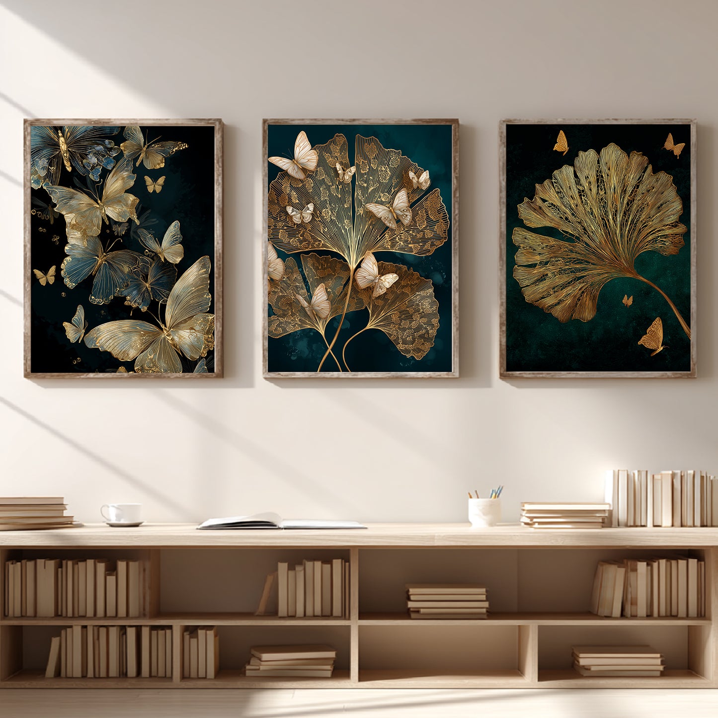 Abstract Black Gold Butterfly Leaves Canvas Painting Wall Art for Living Room Bedroom Decoration, Poster Print, Frameless