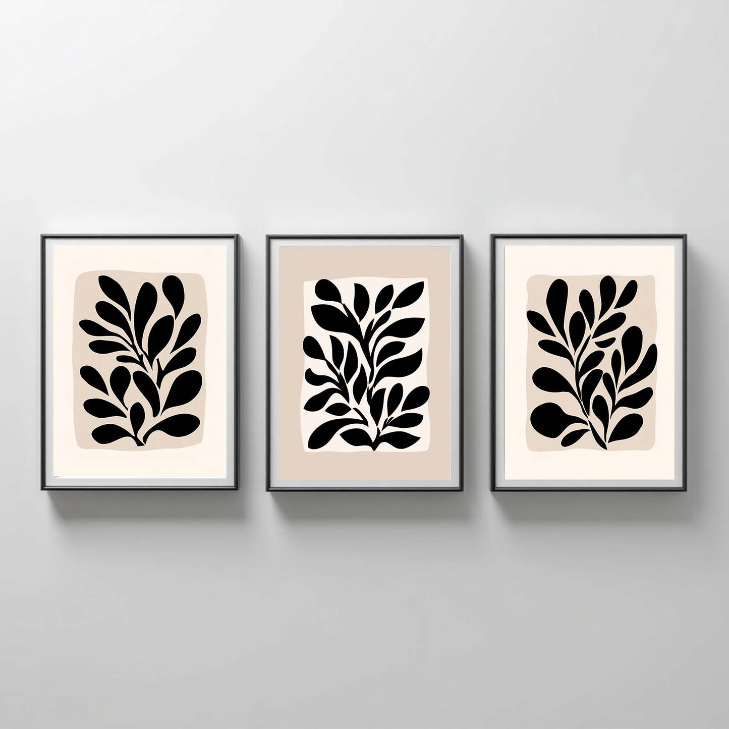 Abstract Leaf Black Beige Canvas Painting Wall Art for Living Room Bedroom Decoration, Poster Print, Frameless