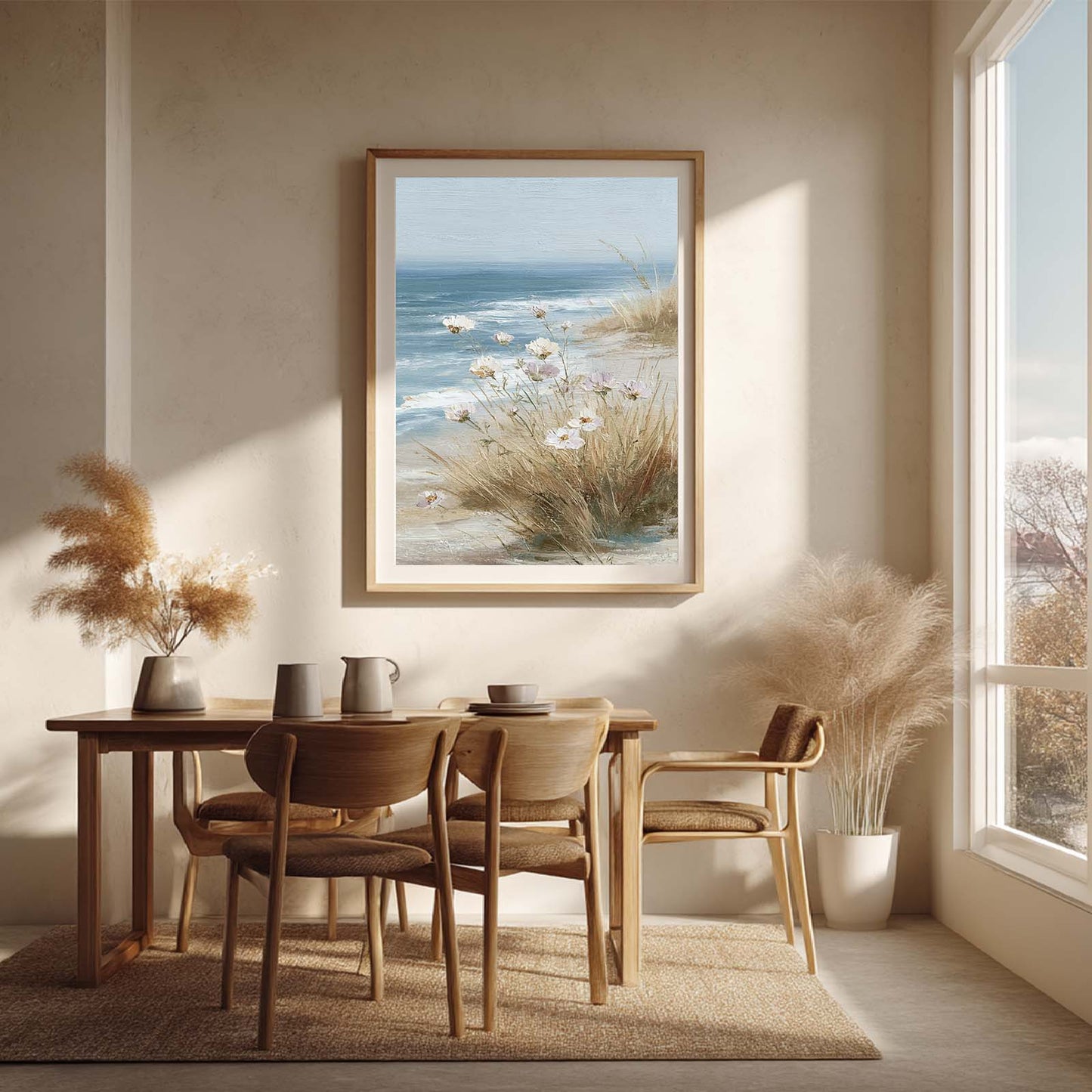 Abstract Landscape Flowers by the Sea Canvas Painting – Wall Art for Living Room Bedroom Decoration, Poster Print, Frameless