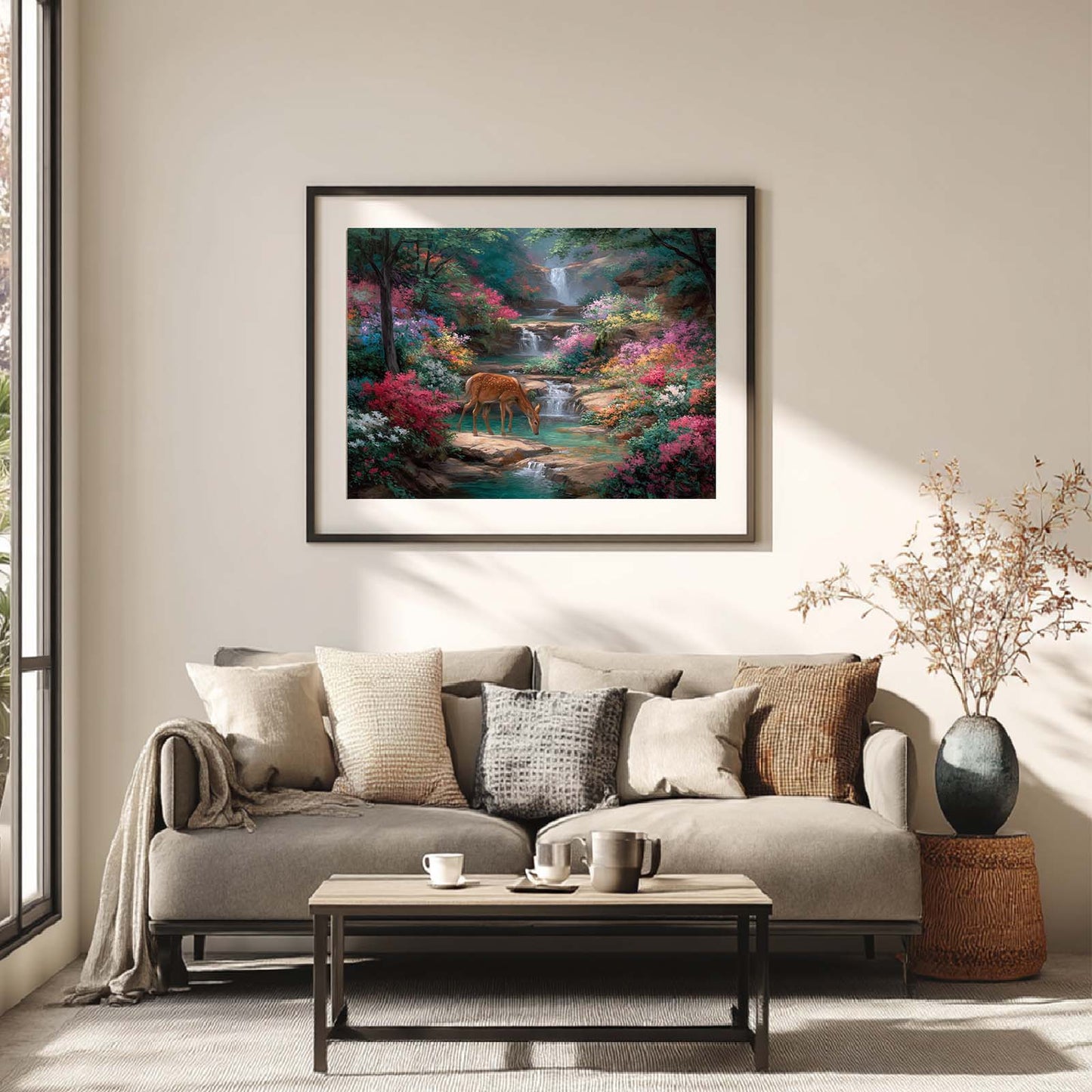 Abstract Landscape Mountain Stream with A Sika Deer