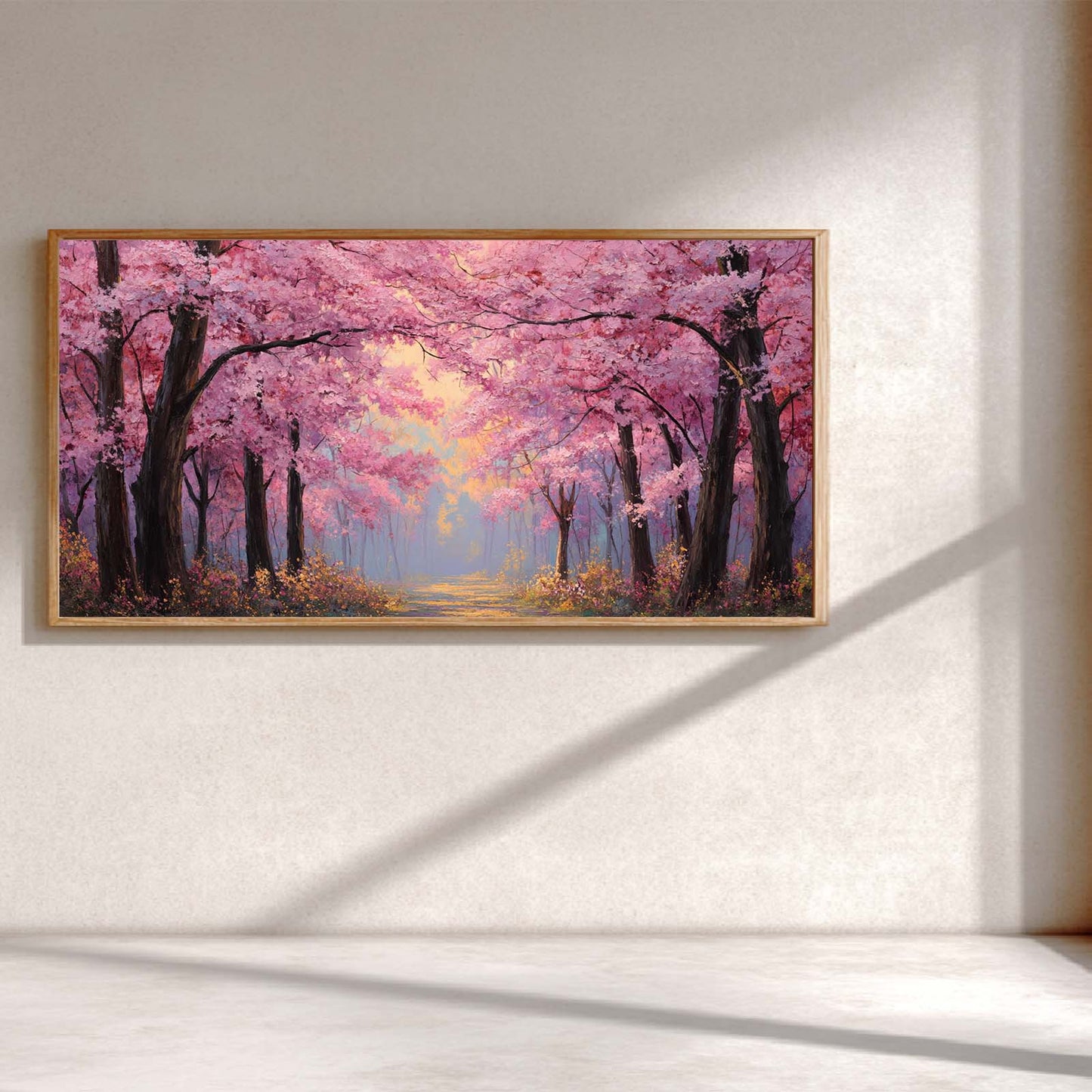 Abstract Landscape Canvas Painting Cherry Blossom Forest