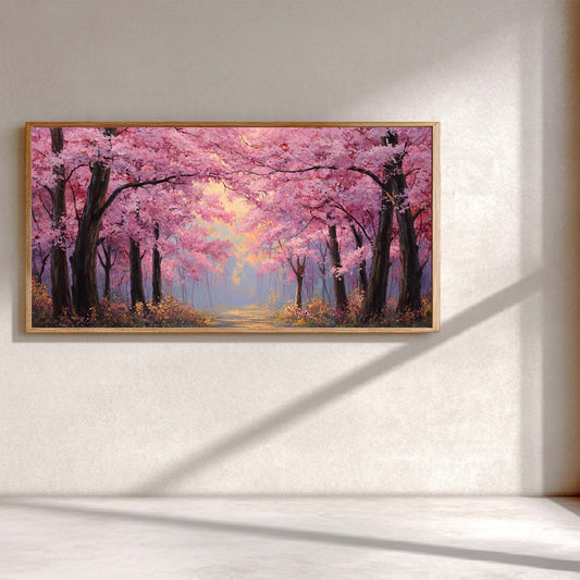 Abstract Landscape Canvas Painting Cherry Blossom Forest