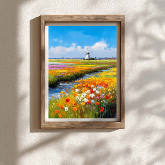 Abstract landscape Windmill Flower field