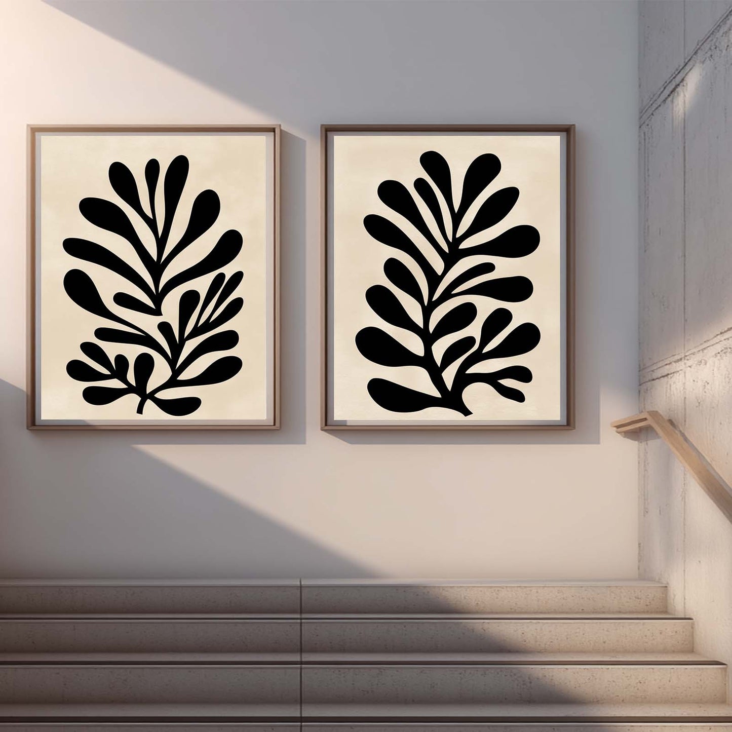 Abstract Leaf Beige Black Canvas Painting Wall Art for Living Room Bedroom Decoration, Poster Print, Frameless