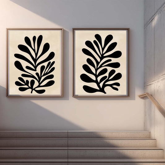 Abstract Leaf Beige Black Canvas Painting Wall Art for Living Room Bedroom Decoration, Poster Print, Frameless