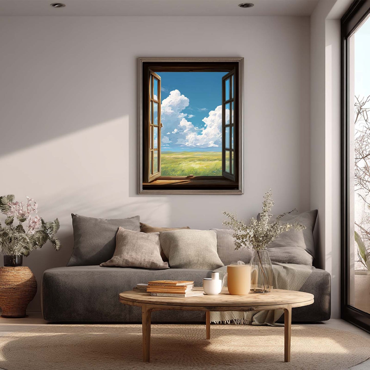 Abstract Landscape Blue Sky White Clouds Canvas Painting – Wall Art for Living Room Bedroom Decoration, Poster Print, Frameless