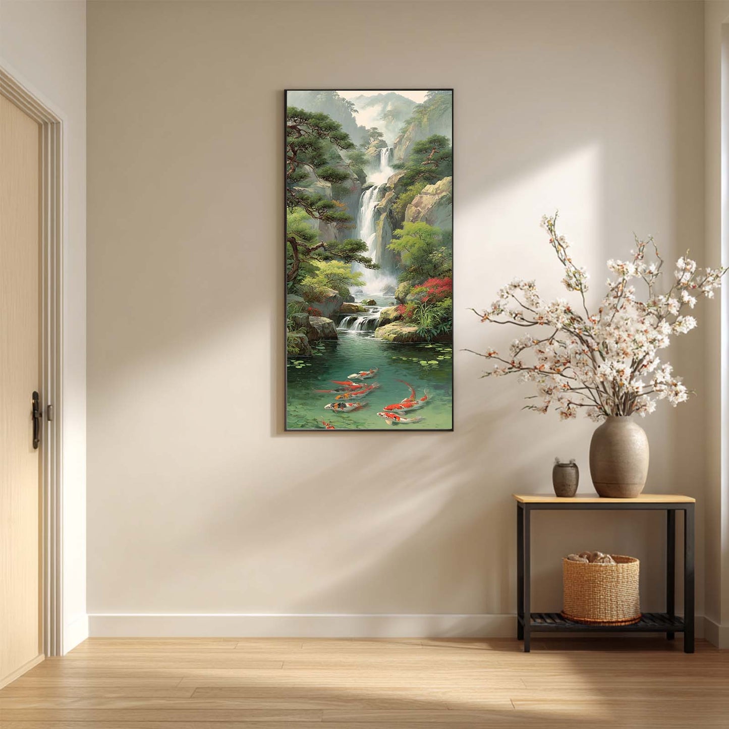 Abstract Landscape Waterfall Koi