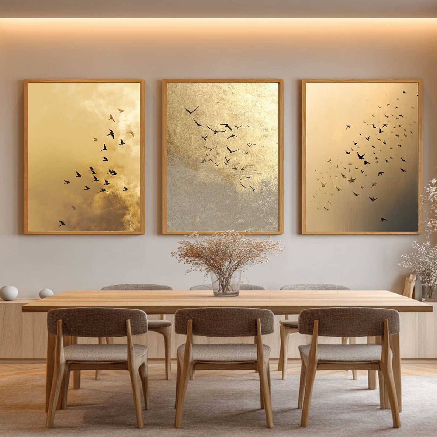 Abstract Beige Bird Canvas Painting – Wall Art for Living Room Bedroom Decoration, Poster Print, Frameless