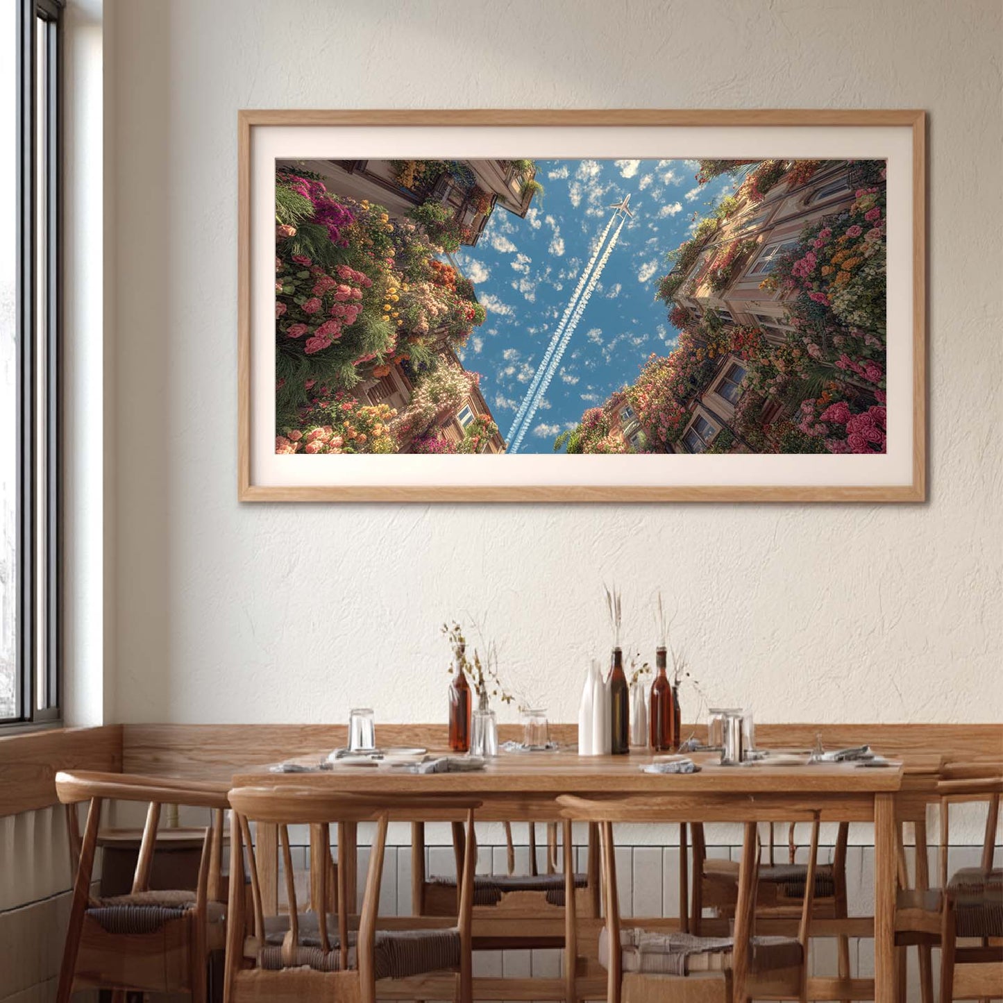 Abstract Oil Painting Flowers and Airplane