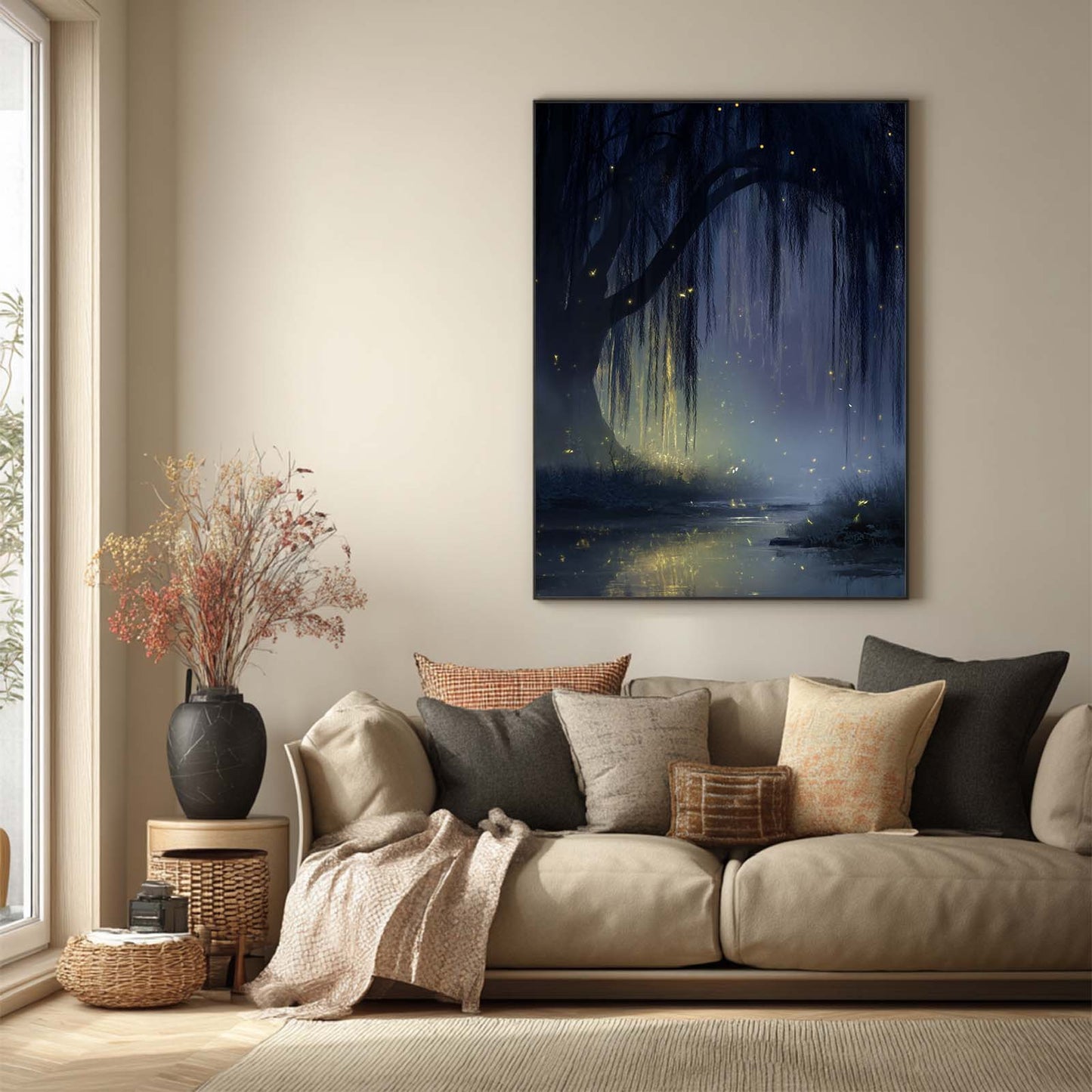Abstract Landscape Night Willows Canvas Painting – Wall Art for Living Room Bedroom Decoration, Poster Print, Frameless