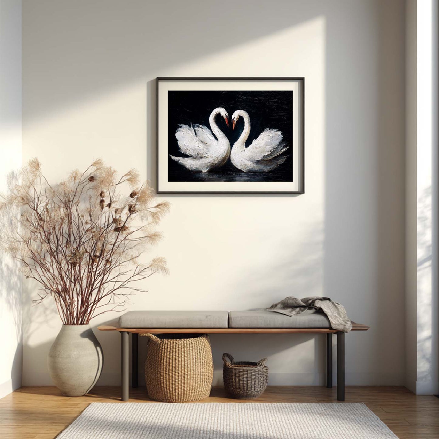 Abstract Oil Painting of White Swan