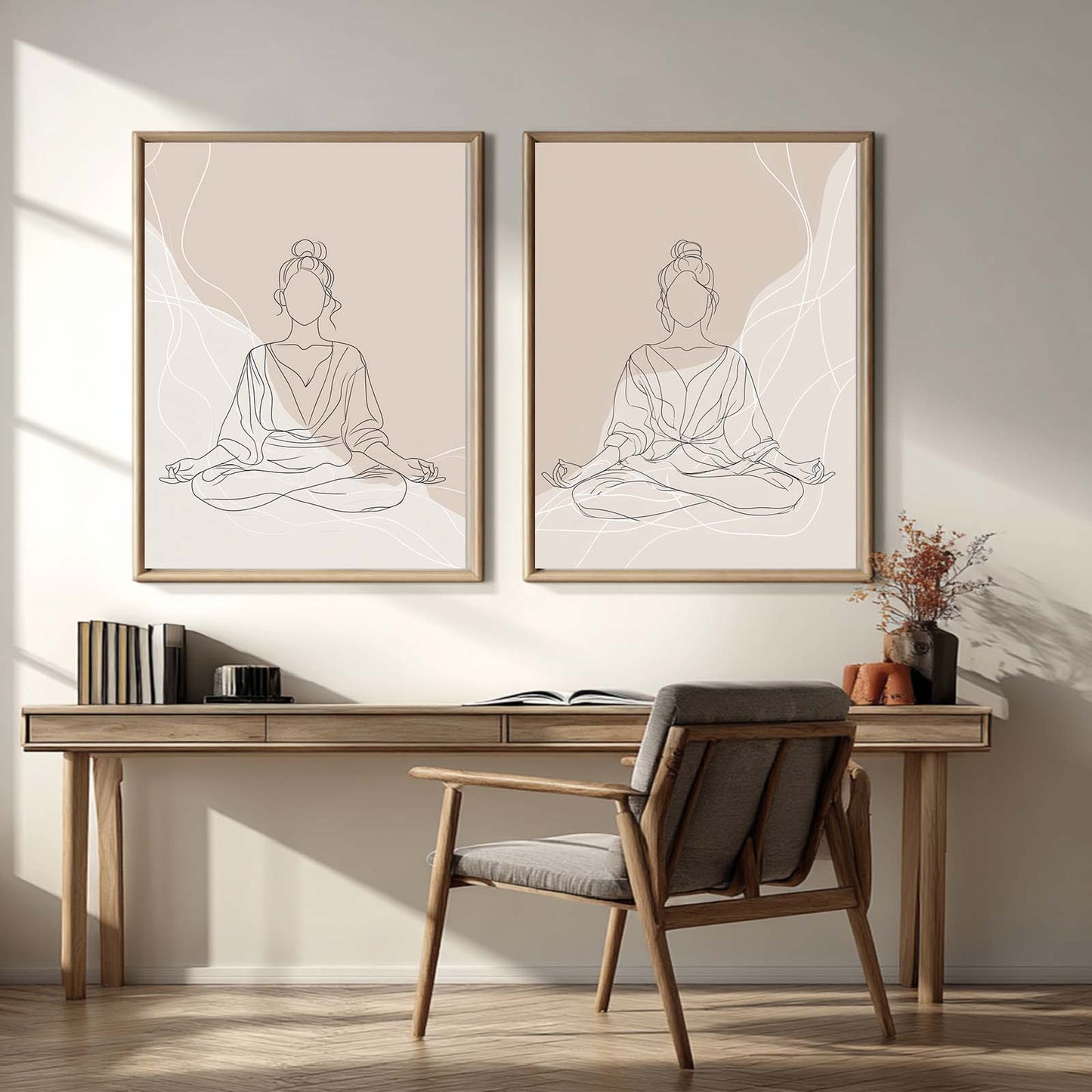 Minimalist Lines Yoga Meditation Abstract Beige