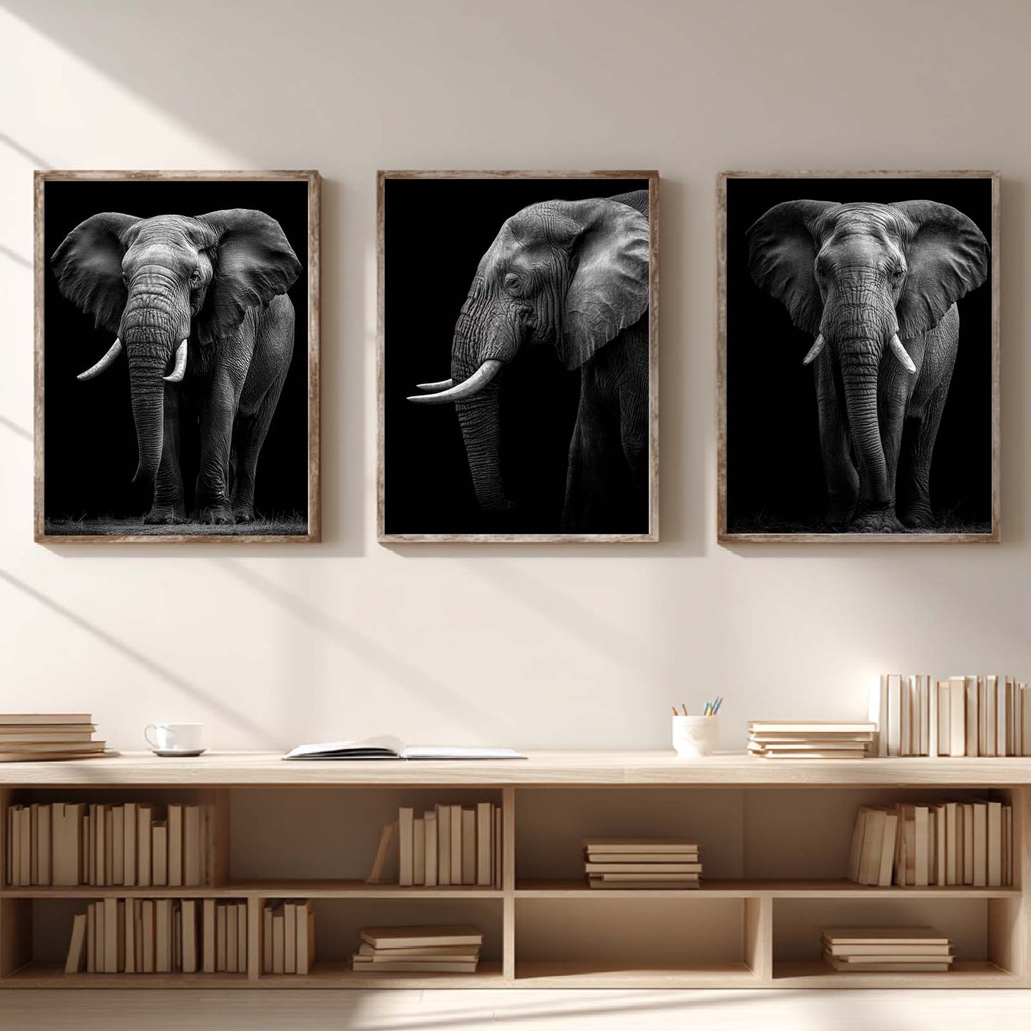 African Elephant Canvas Painting Black White Animal