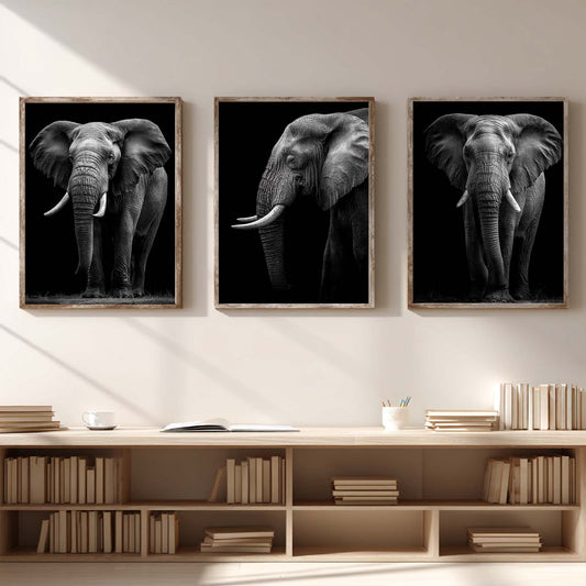 African Elephant Canvas Painting Black White Animal