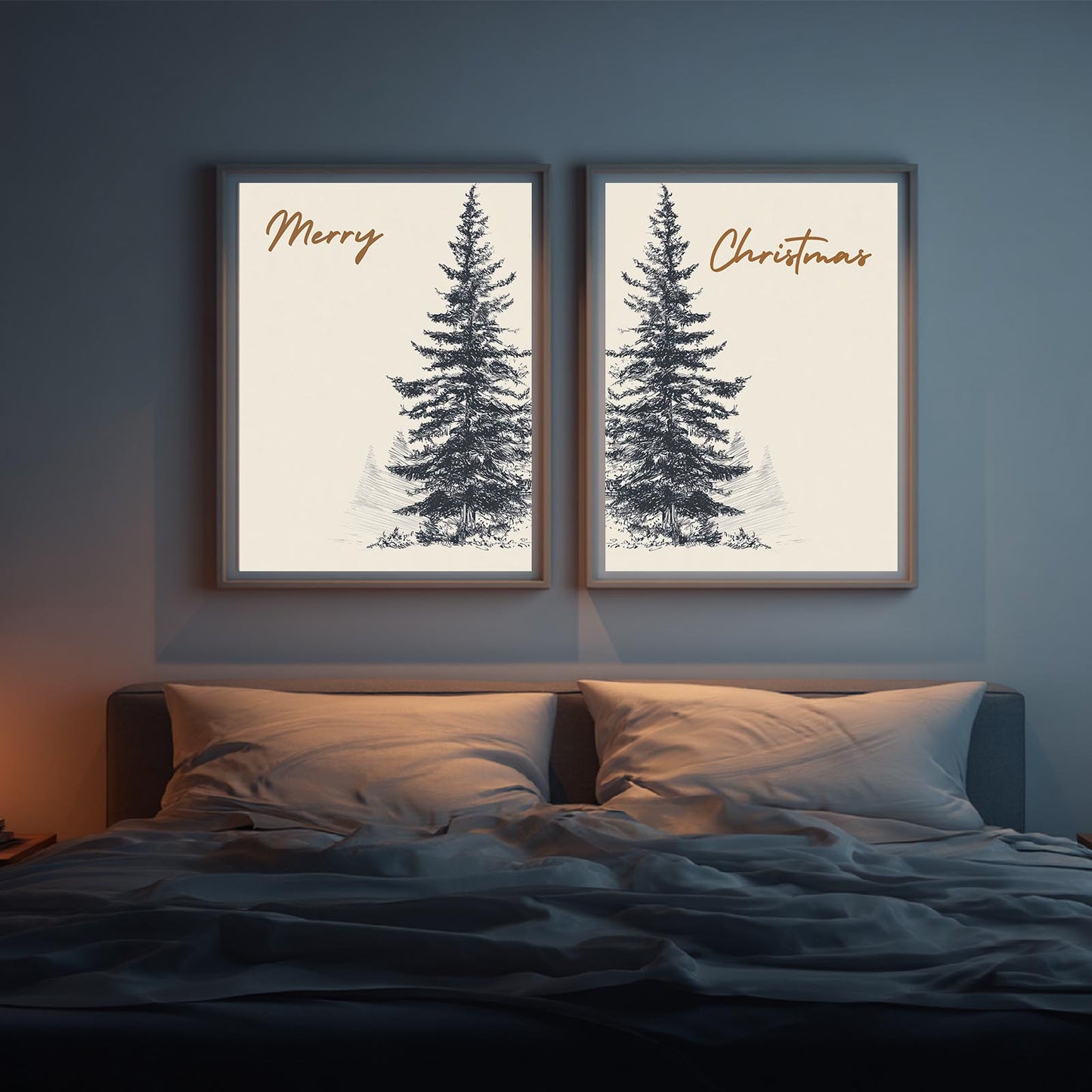 Merry Christmas Tree Beige Abstract