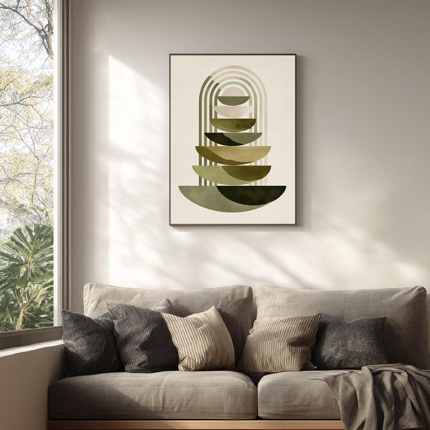 Abstract Geometry Beige Plants