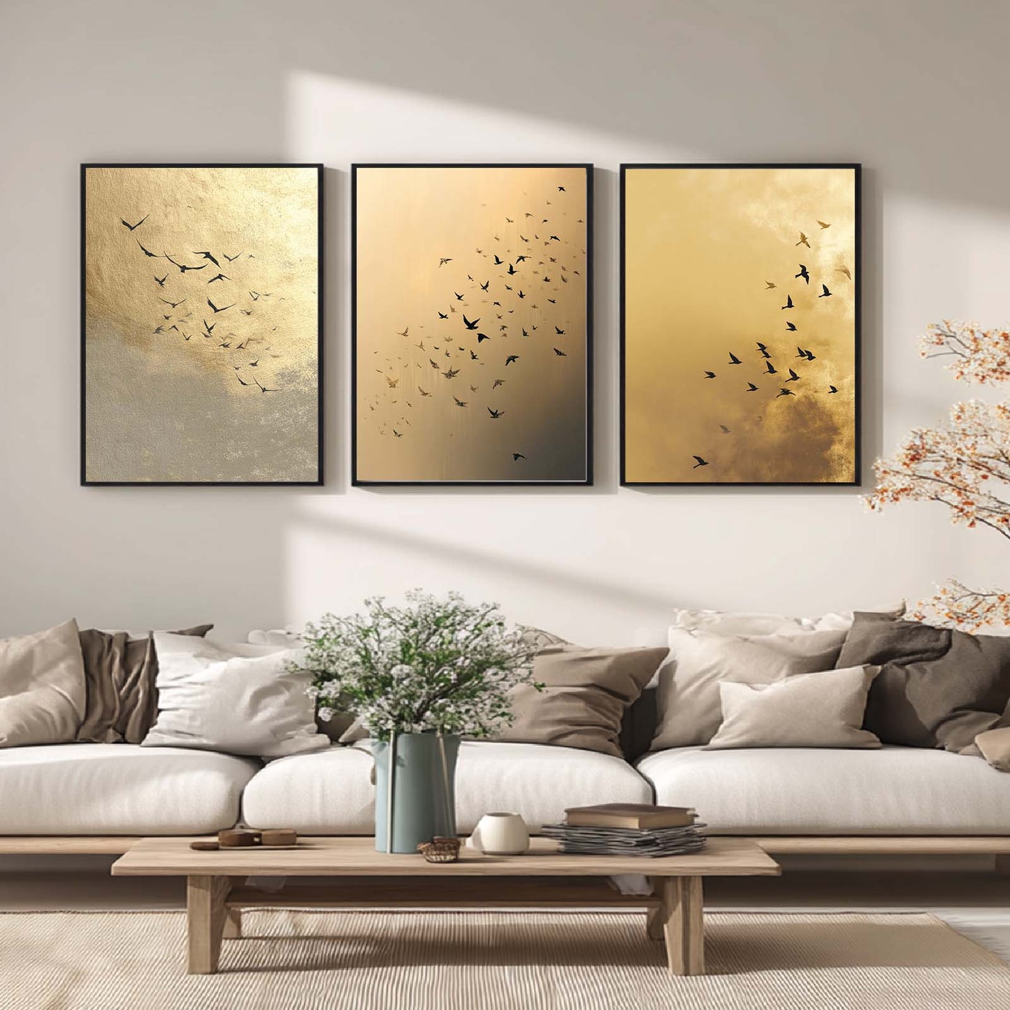 Abstract Beige Bird Canvas Painting – Wall Art for Living Room Bedroom Decoration, Poster Print, Frameless