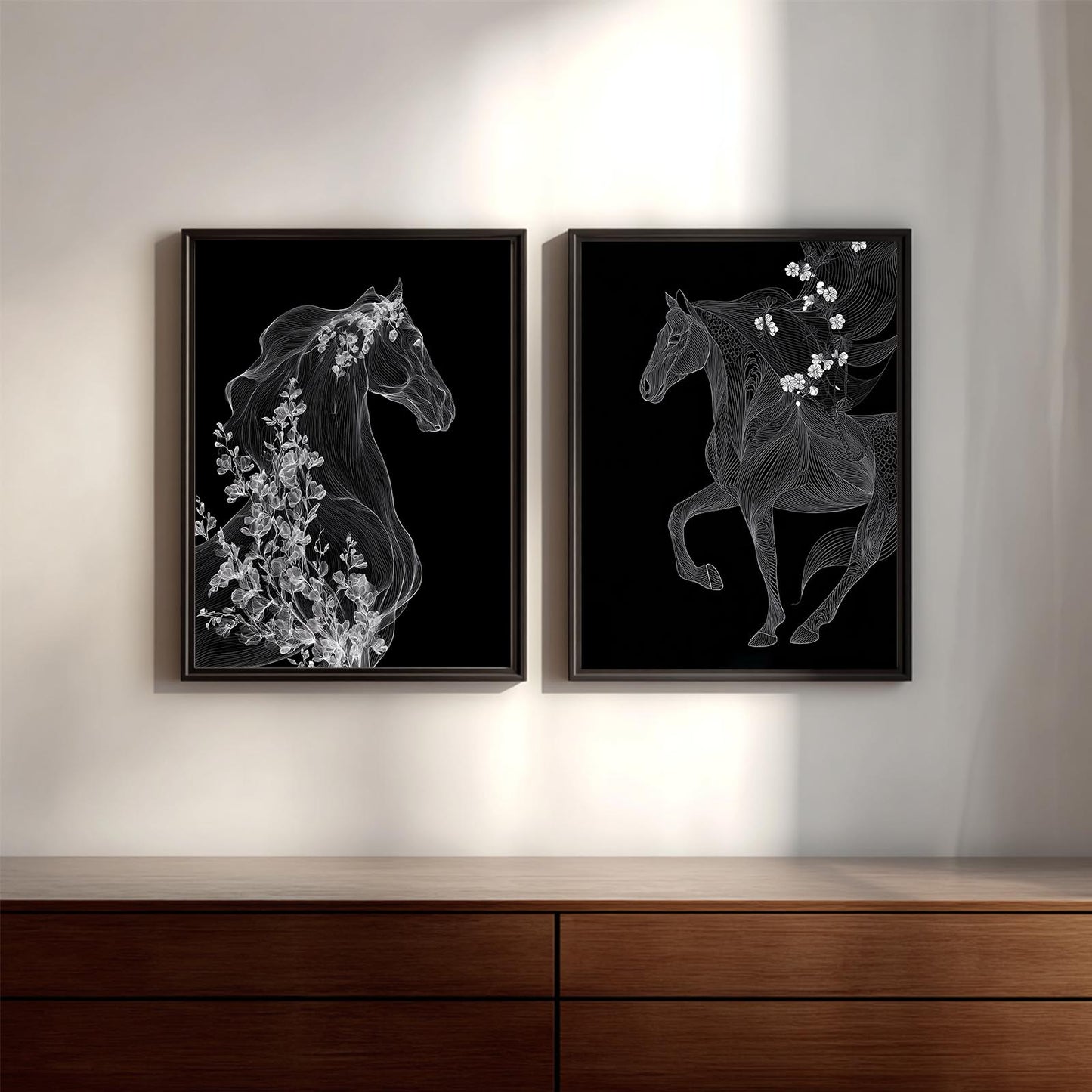 Abstract Black and White Horse