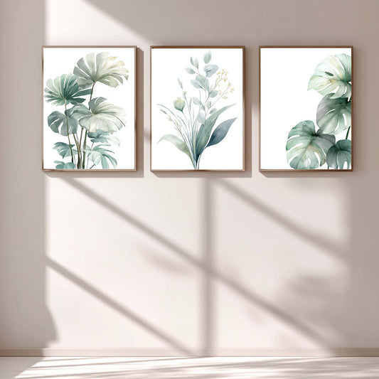 Abstract Green Leaves Flower Plant Canvas Painting Wall Art for Living Room Bedroom Decoration, Poster Print, Frameless