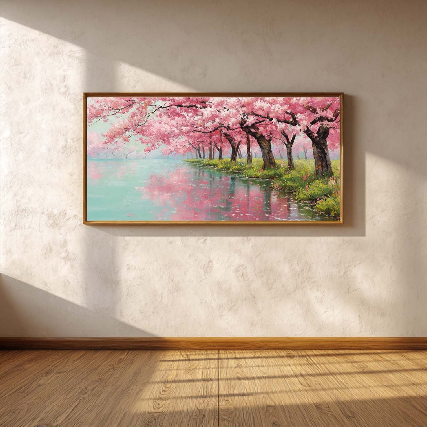 Abstract Oil Painting Spring Landscape Cherry Blossom Forest
