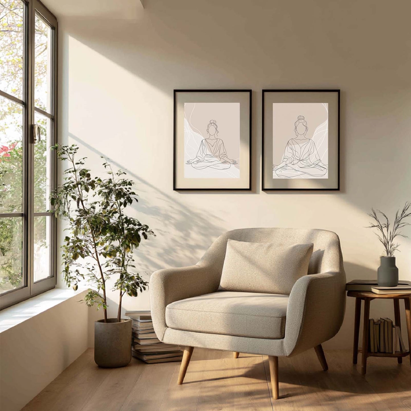 Minimalist Lines Yoga Meditation Abstract Beige