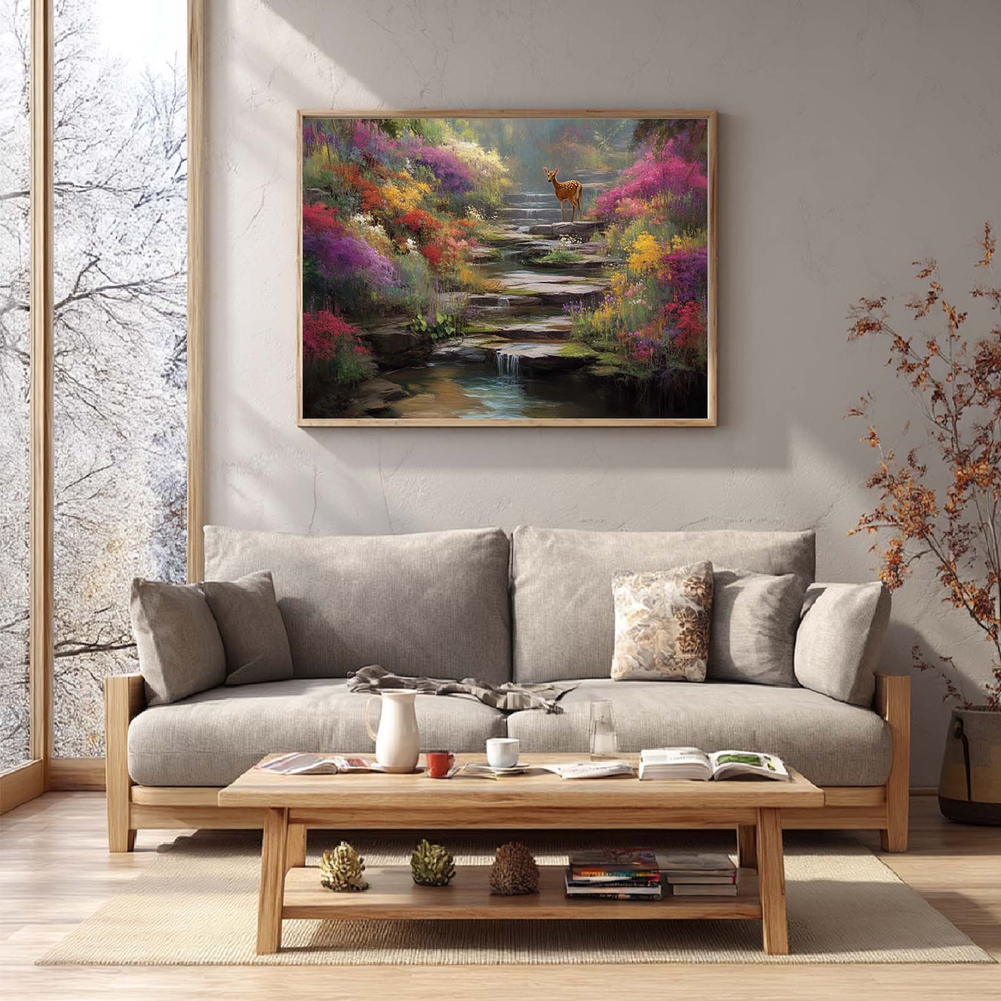 Abstract Landscape Mountain Stream with A Sika Deer