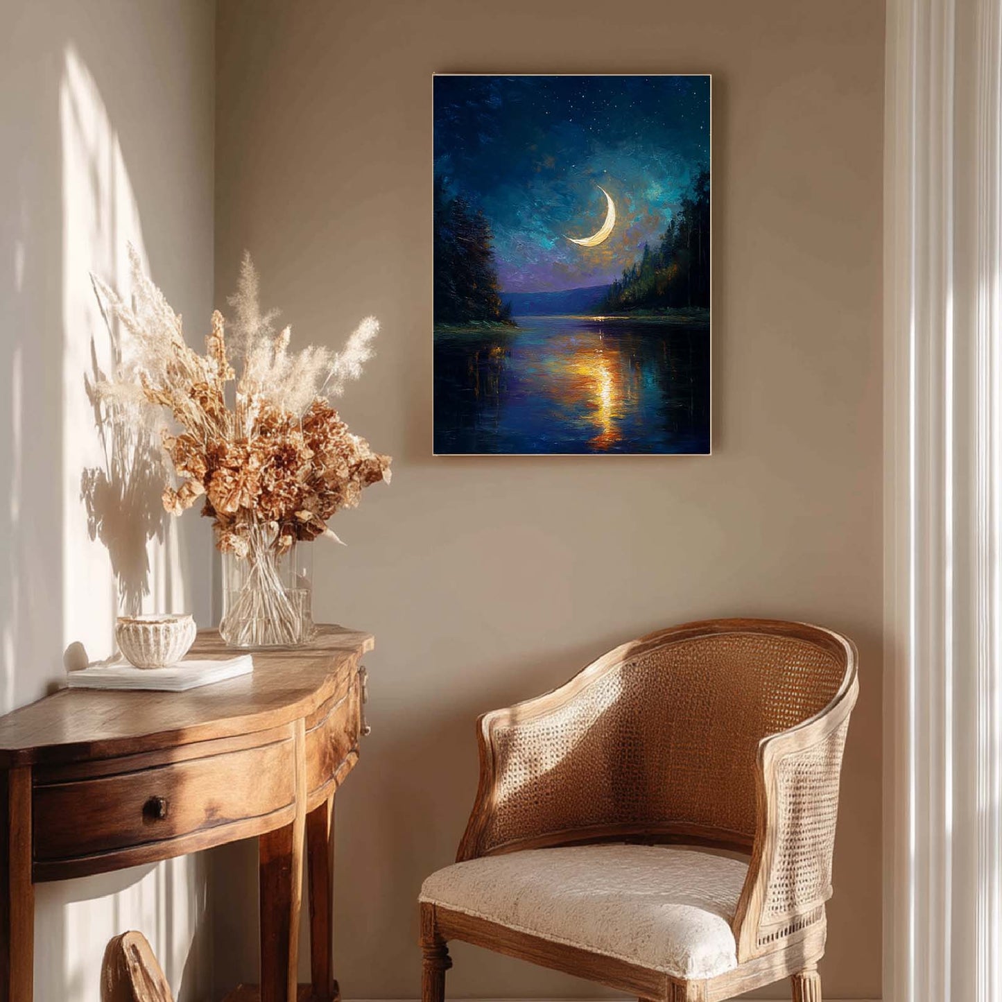 Moonlit Night Lake Abstract