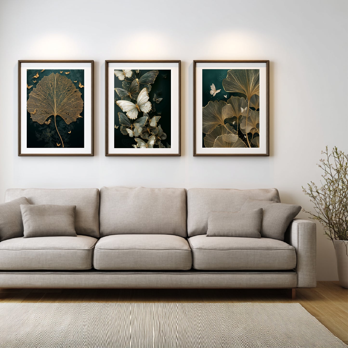 Black Gold Abstract Butterfly Leaves Canvas Painting Wall Art for Living Room Bedroom Decoration, Poster Print, Frameless