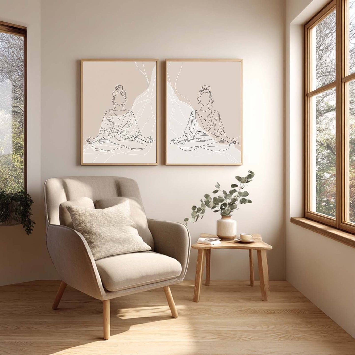 Minimalist Lines Yoga Meditation Abstract Beige