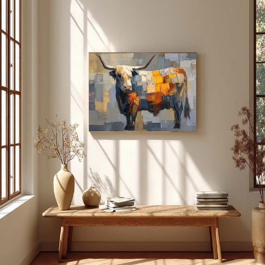 Highland Cow Abstract Color Block Home Décor Frameless Canvas Painting