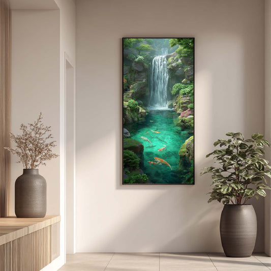 Abstract Landscape Waterfall Koi