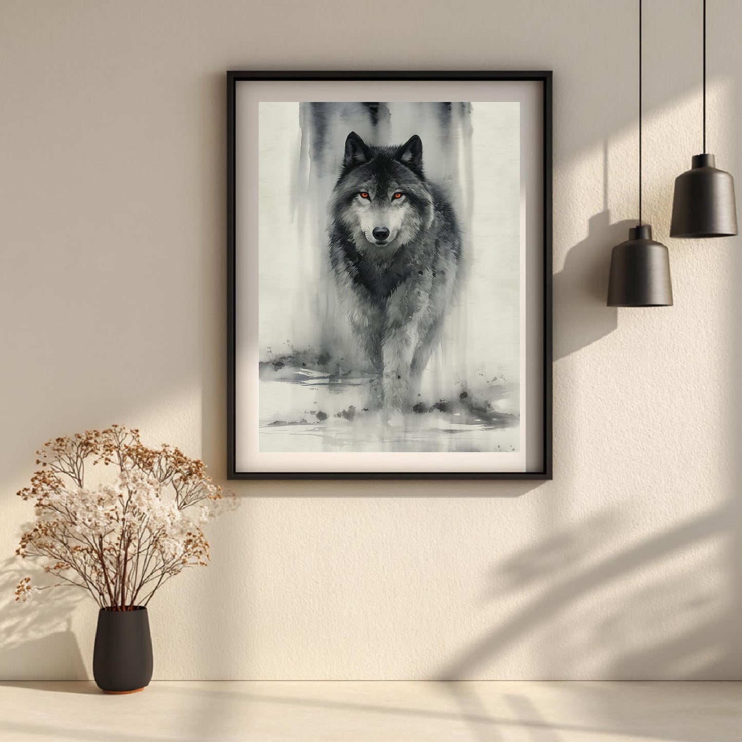 Ink Wash Style Wolf Animal Abstract