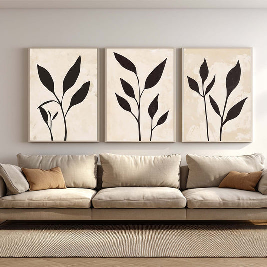 Black leaves beige decorative frameless canvas painting