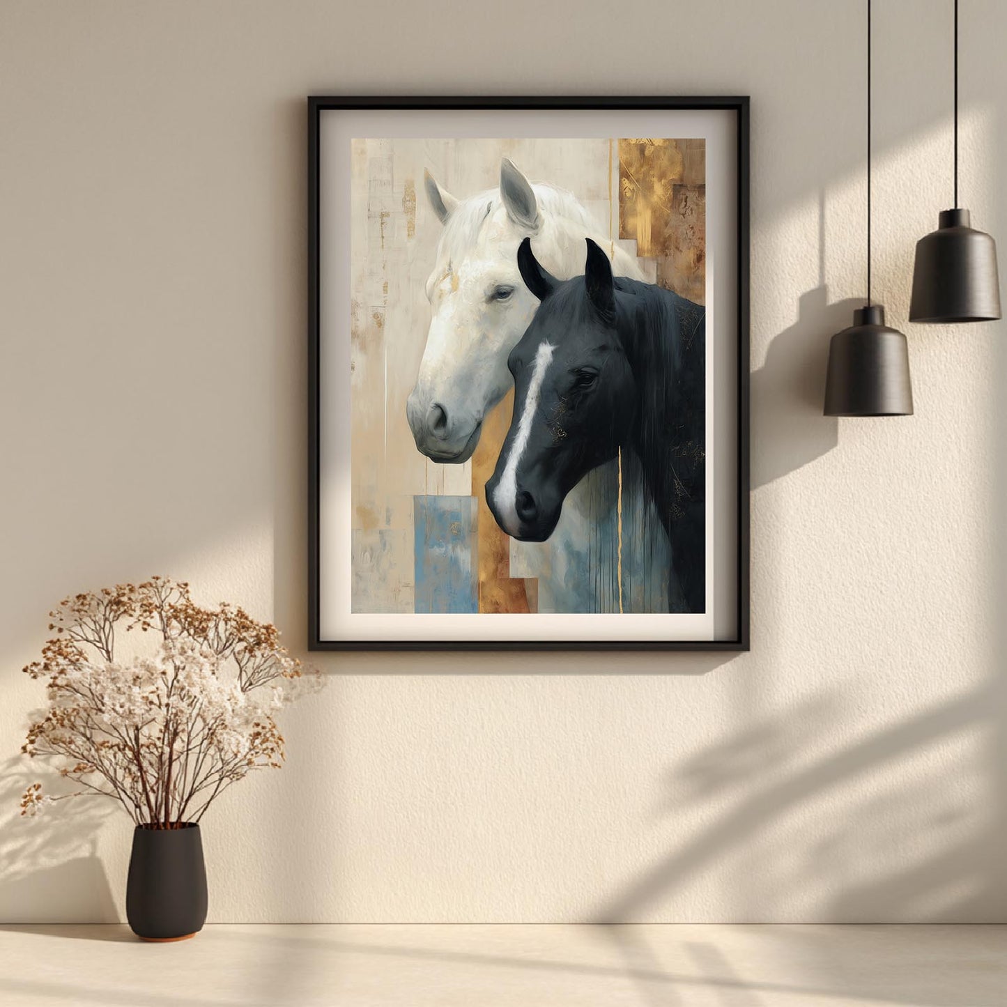 Abstract Black and White Horse
