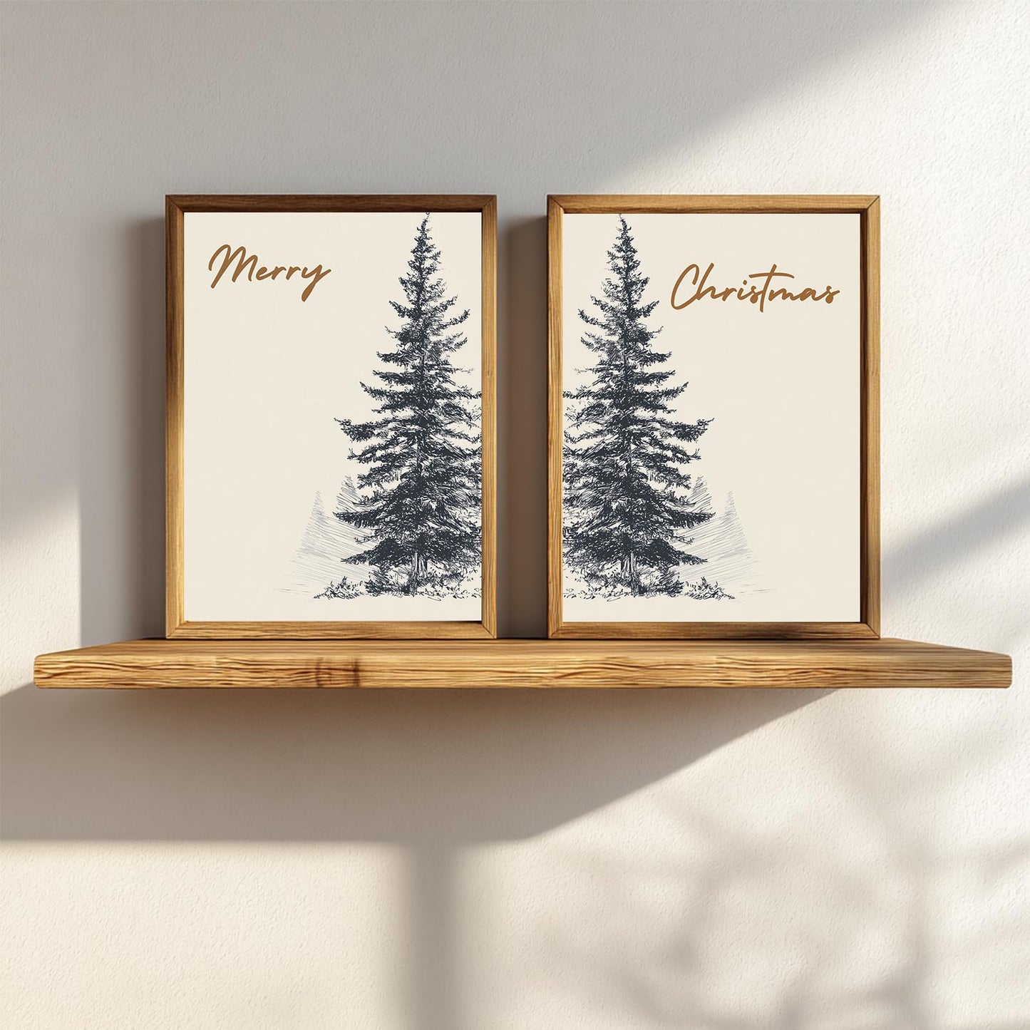 Merry Christmas Tree Beige Abstract