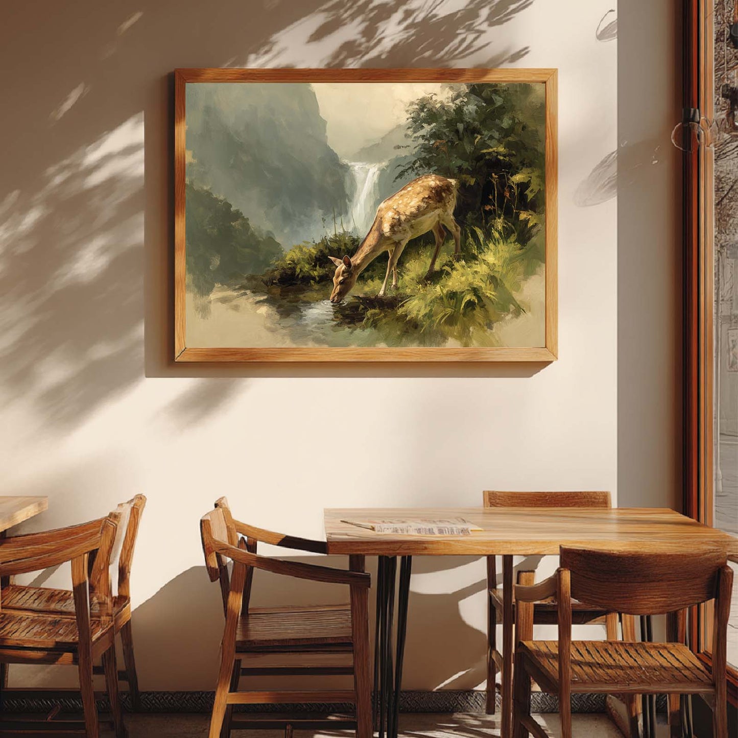 Abstract Deer Animal Canvas Painting Scenery Waterfall Wall Art Pictures for Living Room Bedroom Decoration Canvas Pictures Poster Frameless