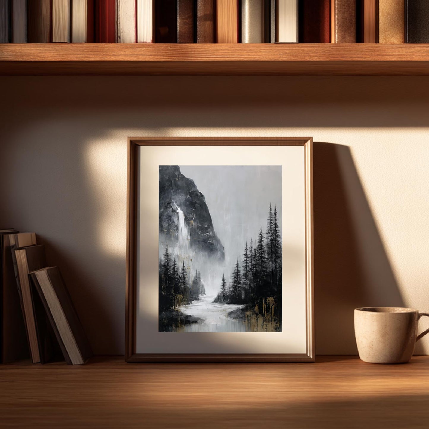 Abstract Landscape Black White Mountain Waterfall