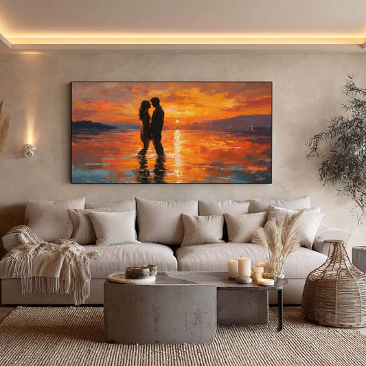Sunset Couple Oil Painting Romantic Love Frameless Canvas Painting