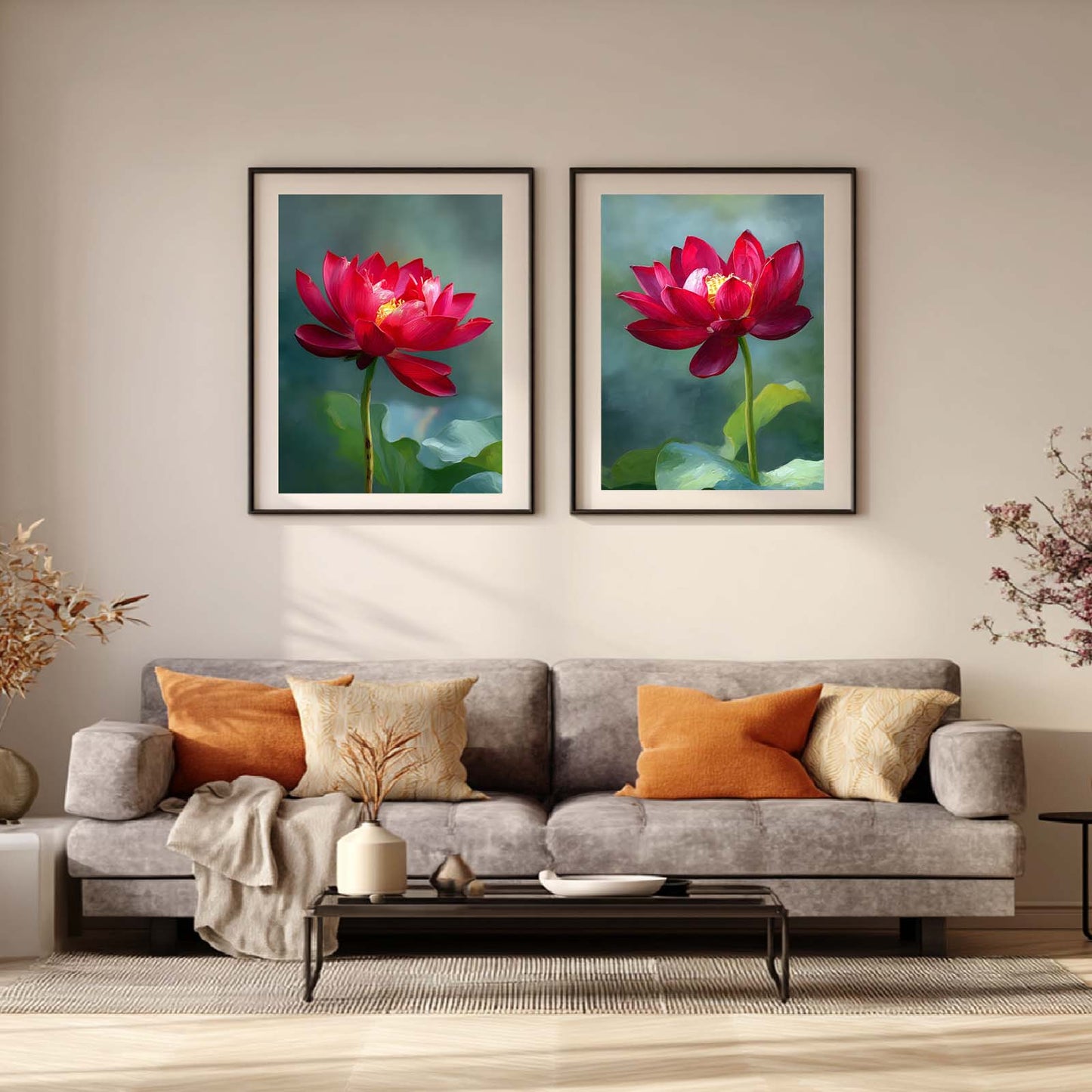 Modern Plant Abstract Lotus Canvas Painting Wall Art for Living Room Bedroom Decoration, Poster Print, Frameless