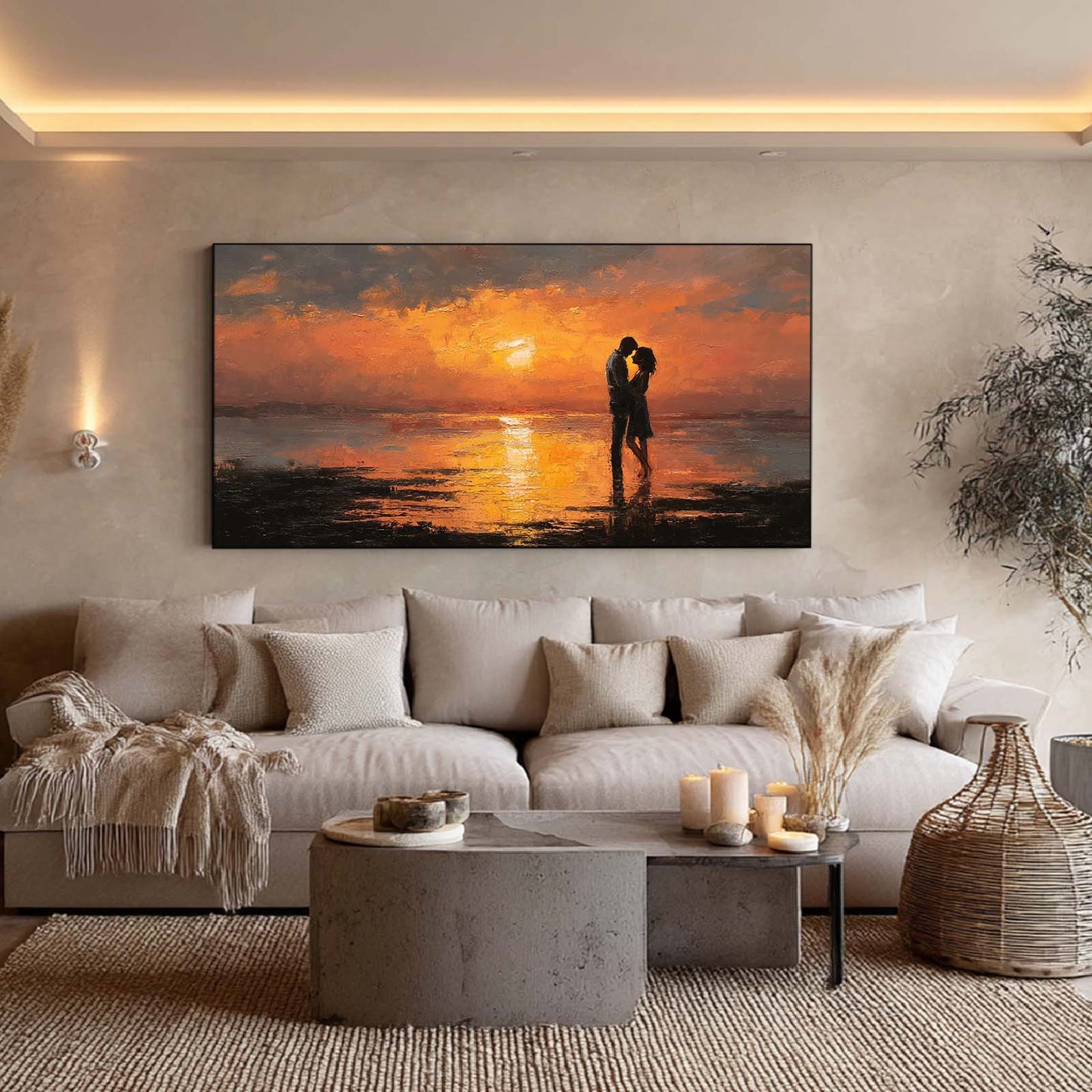 Abstract Sunset Landscape Couple Canvas Painting Wall Art for Living Room Bedroom Decoration, Poster Print, Frameless