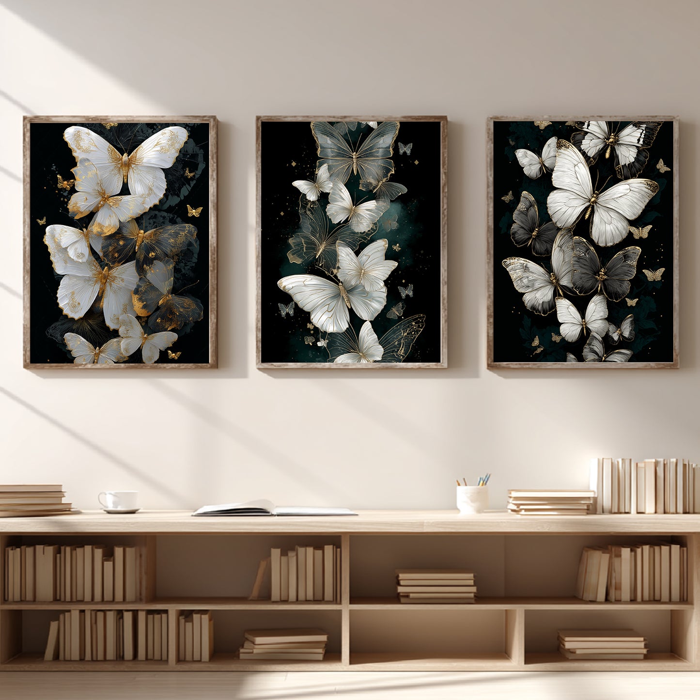 Black Gold Abstract Butterfly Leaves Canvas Painting Wall Art for Living Room Bedroom Decoration, Poster Print, Frameless