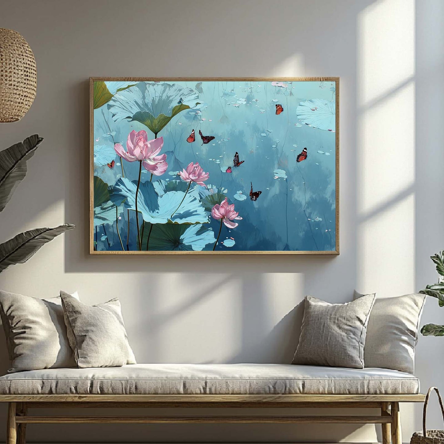 Abstract Oil Painting Lotus and Butterflies