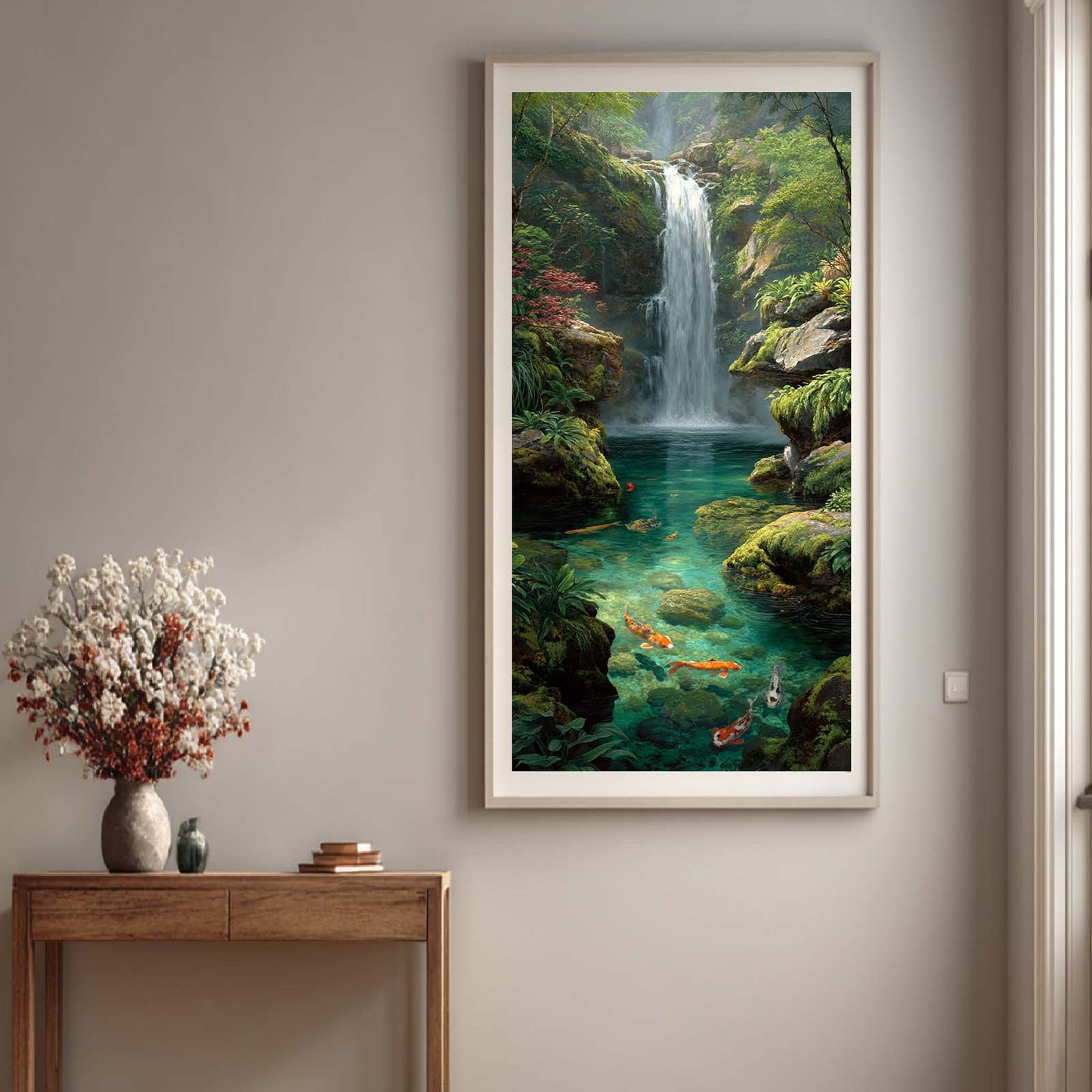 Abstract Landscape Waterfall Koi