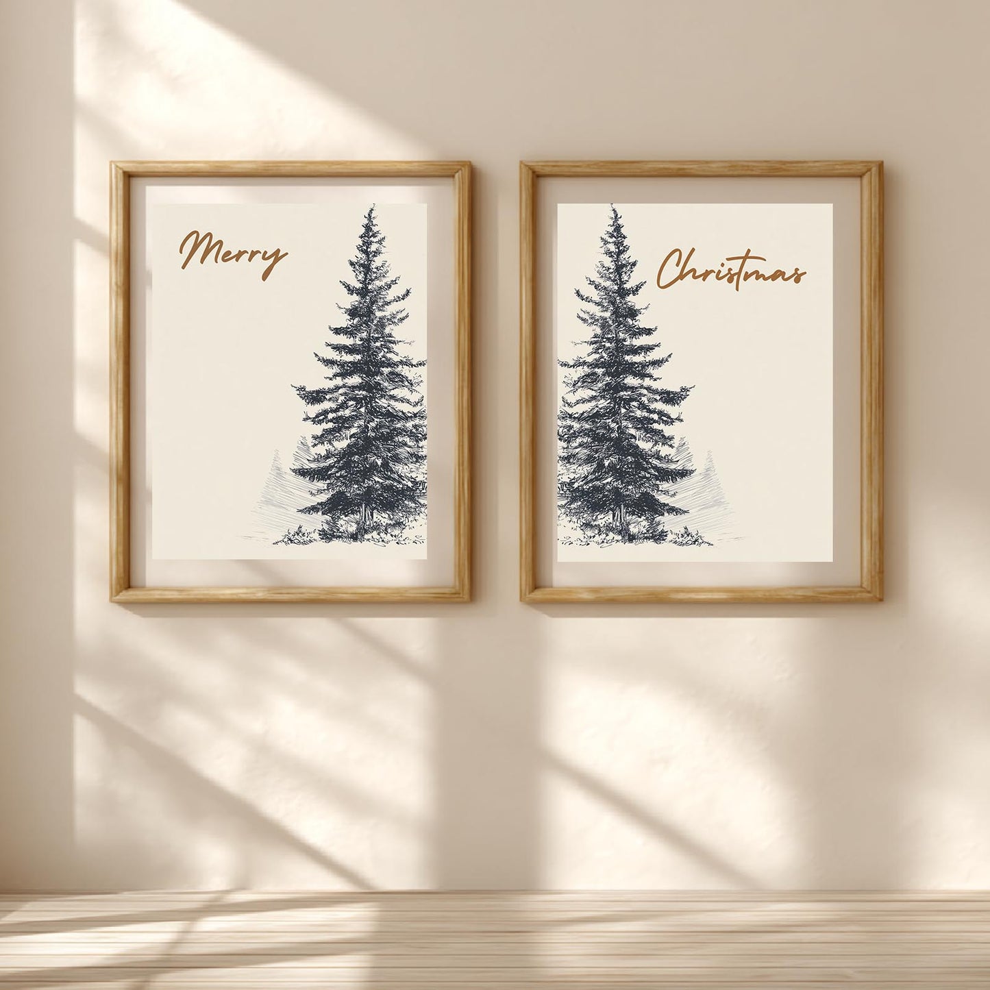 Merry Christmas Tree Beige Abstract