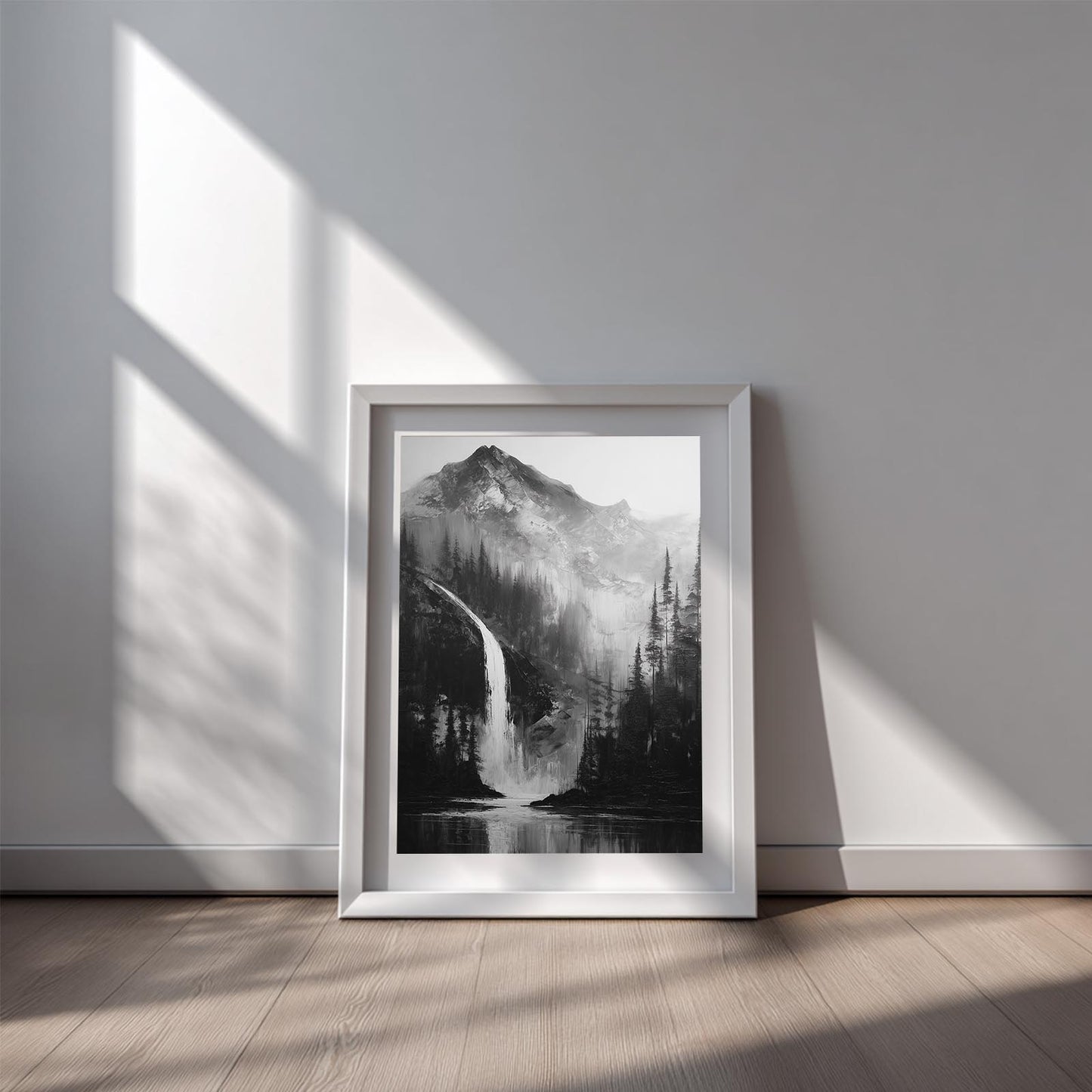 Abstract Landscape Black White Mountain Waterfall