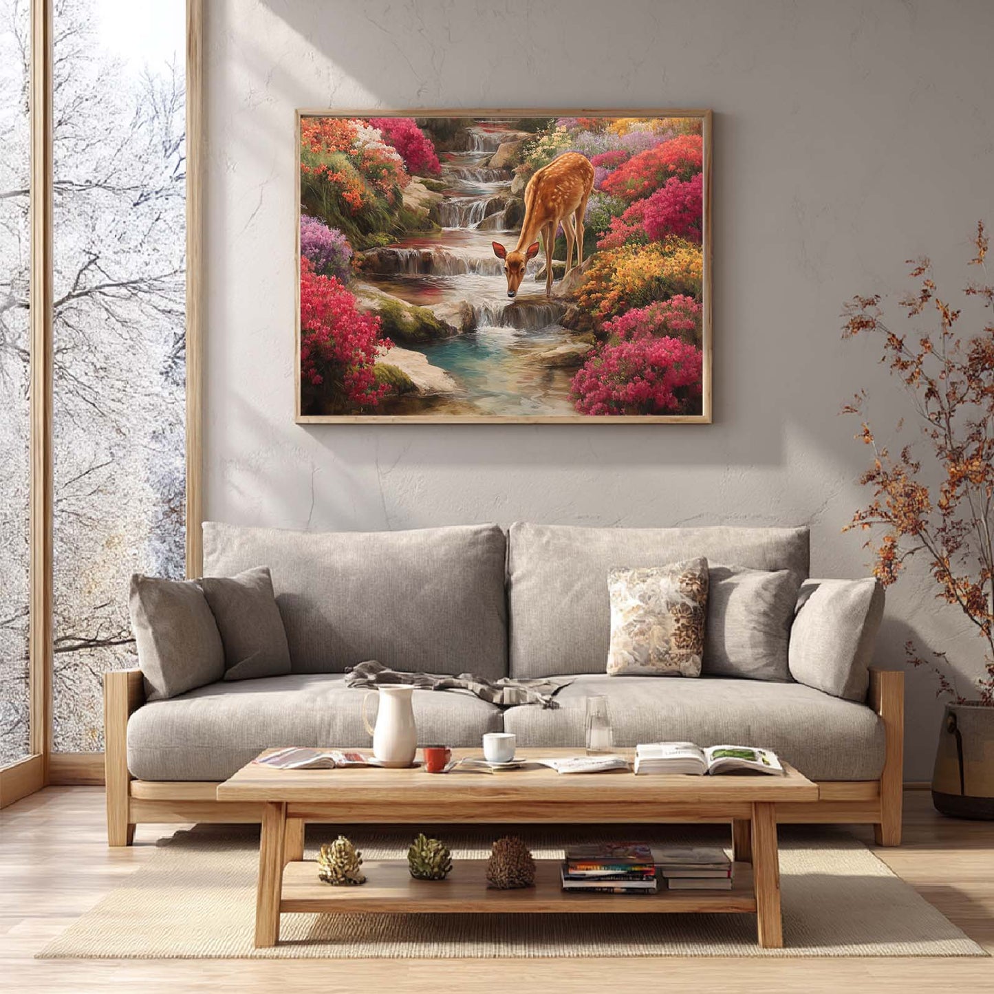 Abstract Landscape Mountain Stream with A Sika Deer