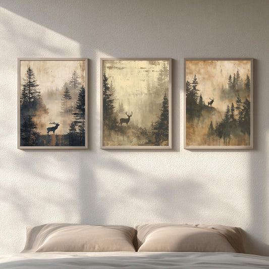 Vintage Abstract Forest Deer Nature Animals