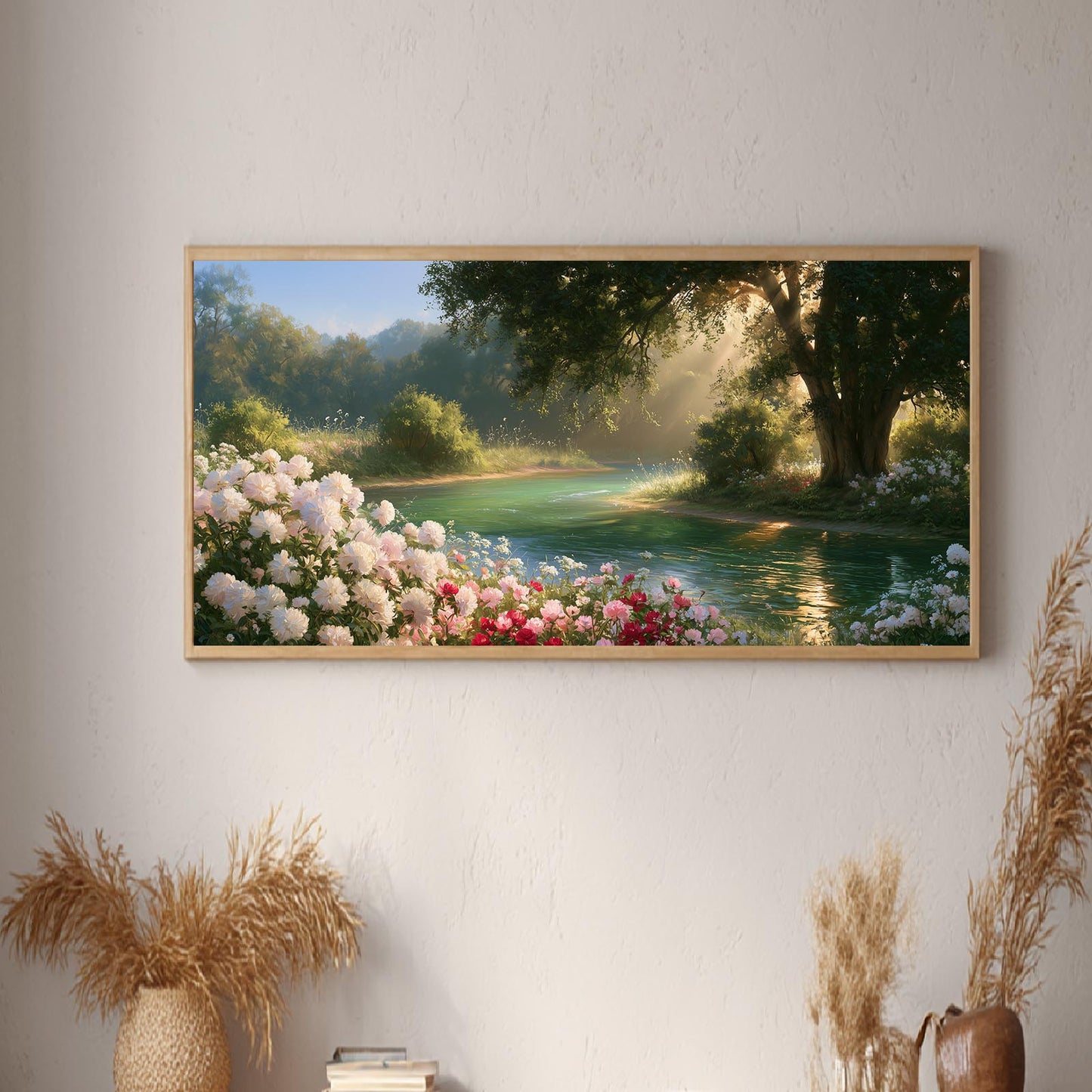 Creek Trees Flowers Abstract Landscape